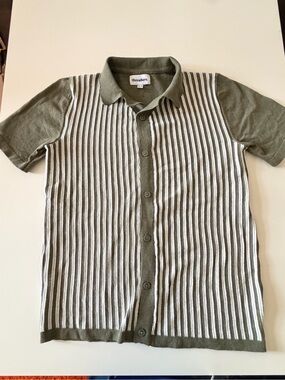 Threadbare Olive & White Ribbed Short-Sleeve Polo